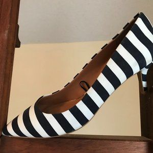 H&M Navy and White Striped Kitten Heels